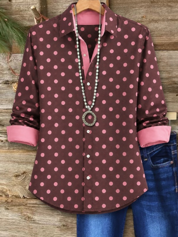 Polka Dot Button Up Roll Sleeve Shirt