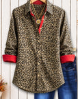 Leopard Print Contrast Cuff Button Shirt