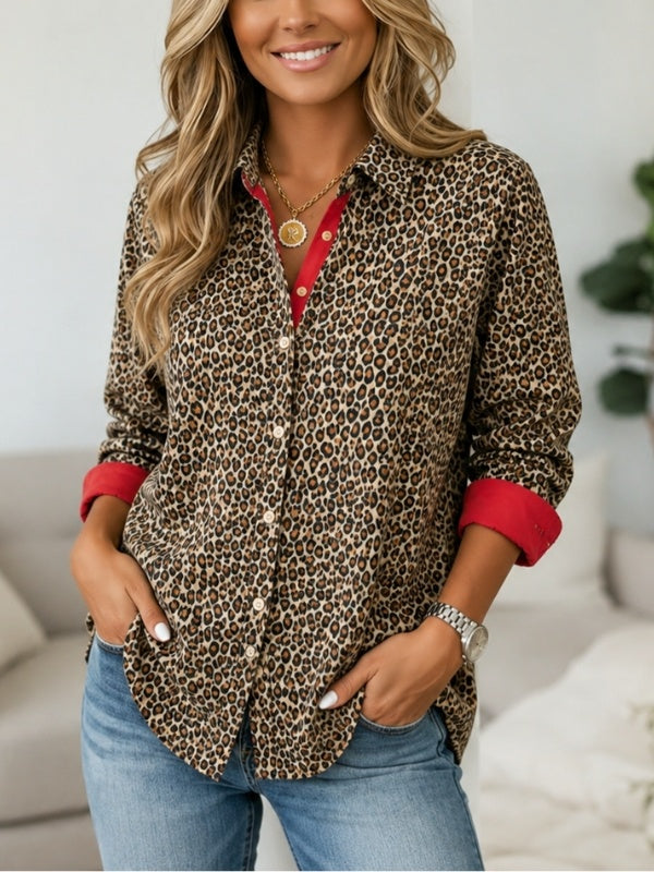 Leopard Print Contrast Cuff Button Shirt