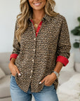 Leopard Print Contrast Cuff Button Shirt