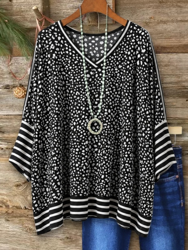 Speckled Print V Neck Tunic Top