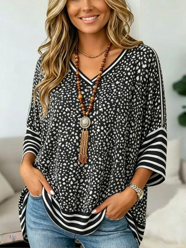 Speckled Print V Neck Tunic Top