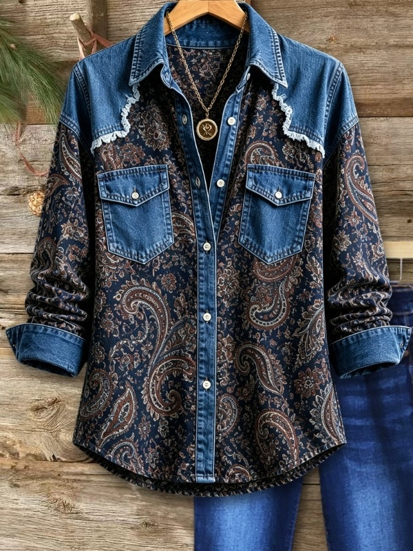 Paisley Denim Patchwork Button Down Shirt