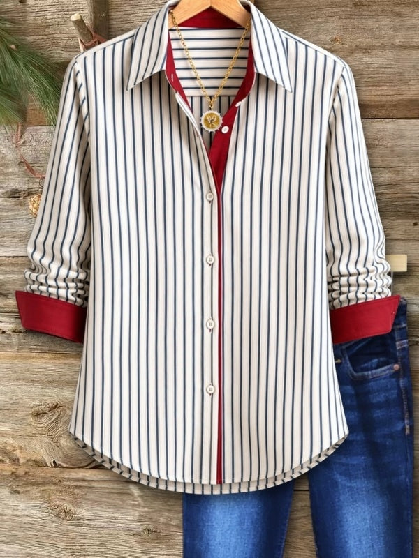 Striped Contrast Cuff Button Down Shirt