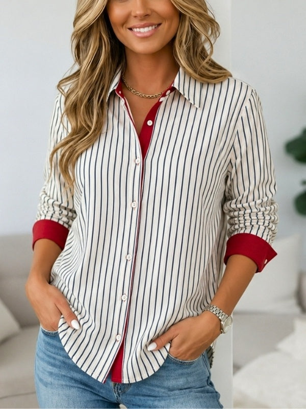 Striped Contrast Cuff Button Down Shirt