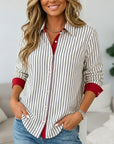 Striped Contrast Cuff Button Down Shirt