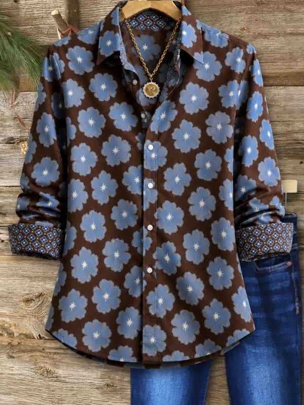 Floral Print Contrast Cuff Button Down Shirt