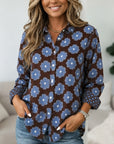 Floral Print Contrast Cuff Button Down Shirt