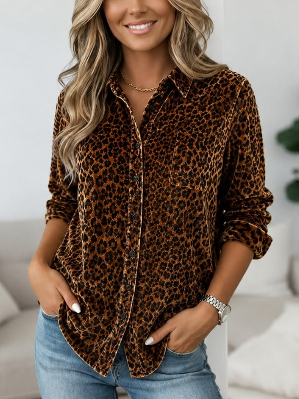 Leopard Print Button Down Velvet Shirt