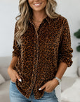 Leopard Print Button Down Velvet Shirt