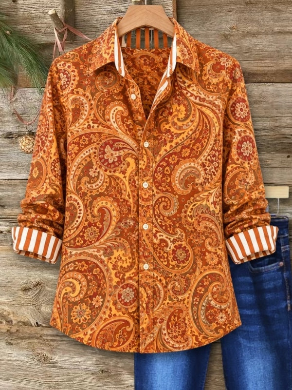 Paisley Print Contrast Cuff Button Down Shirt