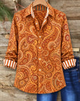 Paisley Print Contrast Cuff Button Down Shirt