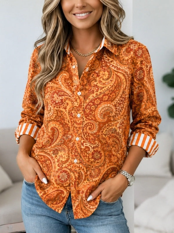 Paisley Print Contrast Cuff Button Down Shirt