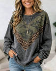 Camo Leopard Patchwork Crew Neck Sweatshirt