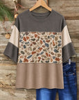 Abstract Camo Patchwork Crew Neck Top