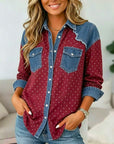 Polka Dot Denim Patchwork Button-Up Shirt