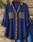 Leopard Patchwork Roll-Tab Button-Up Tunic