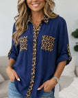 Leopard Patchwork Roll-Tab Button-Up Tunic