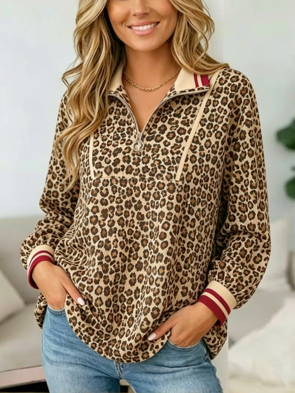 Leopard Print Quarter-Zip Babydoll Tunic