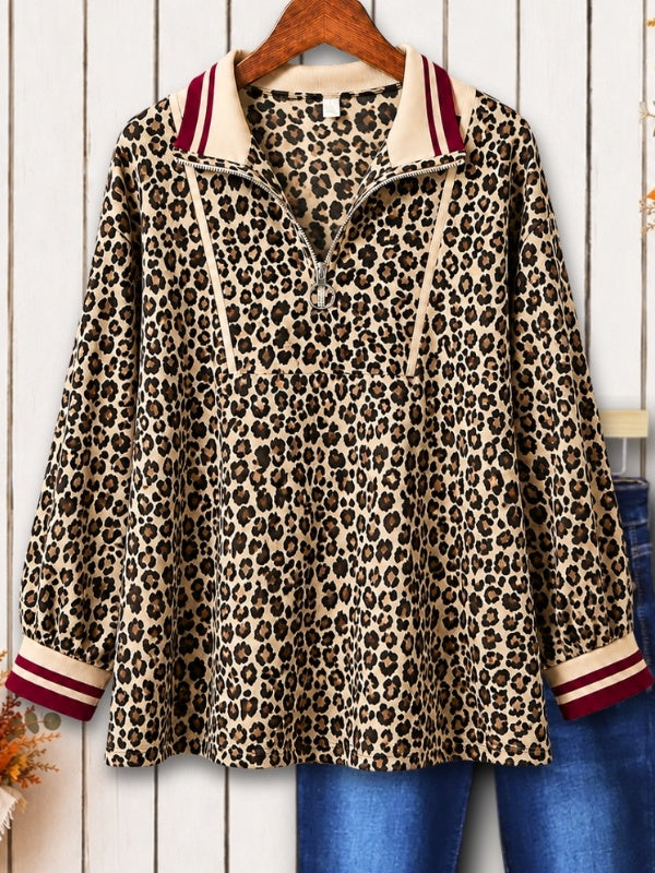 Leopard Print Quarter-Zip Babydoll Tunic