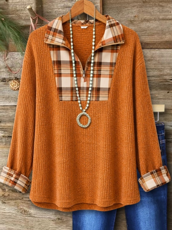 Plaid Patchwork Quarter-Zip Tunic
