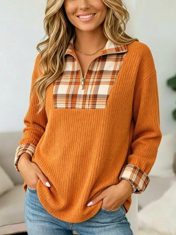 Plaid Patchwork Quarter-Zip Tunic