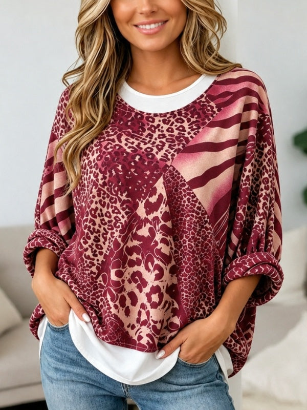 Mixed Animal Print Layered Look Tunic