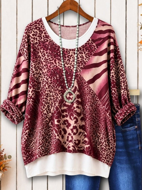 Mixed Animal Print Layered Look Tunic