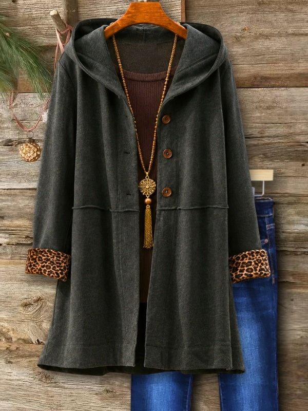 Leopard Cuff Hooded Longline Cardigan