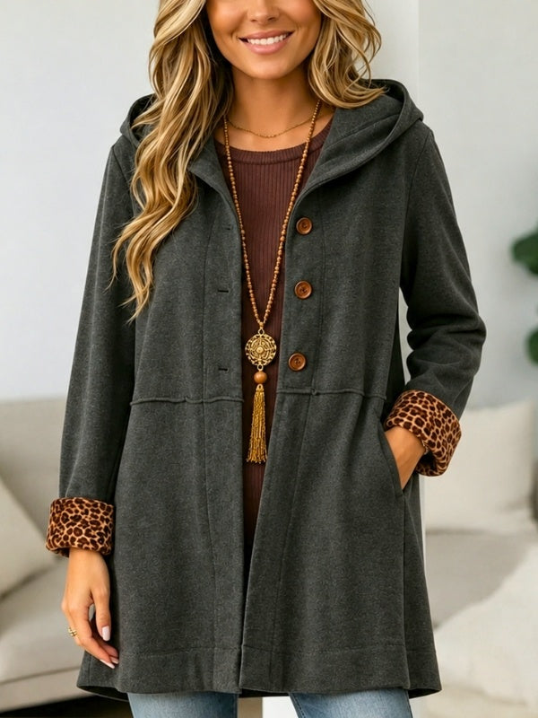 Leopard Cuff Hooded Longline Cardigan