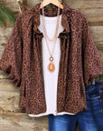 Leopard Print Ruffle Collar Zip Jacket