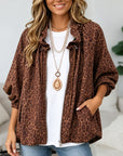 Leopard Print Ruffle Collar Zip Jacket