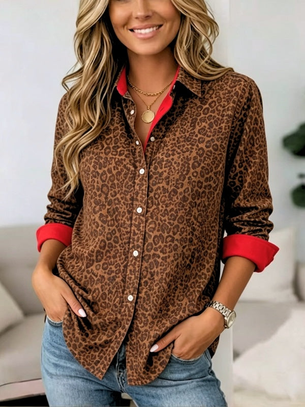 Leopard Print Contrast Cuff Button Shirt