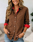 Leopard Print Contrast Cuff Button Shirt