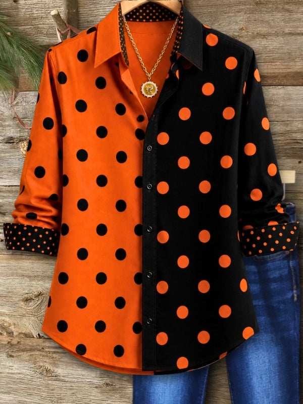 Color Block Polka Dot Button Shirt