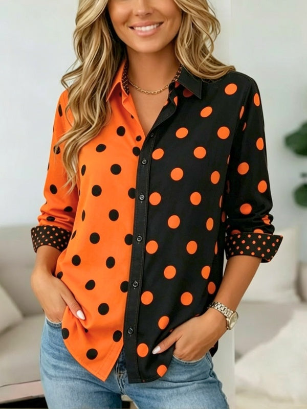 Color Block Polka Dot Button Shirt
