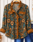 Floral Print Corduroy Ruffle Shirt