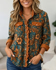 Floral Print Corduroy Ruffle Shirt