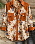 Floral Print Suede Patchwork Shirt