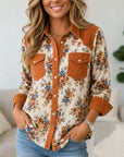 Floral Print Suede Patchwork Shirt