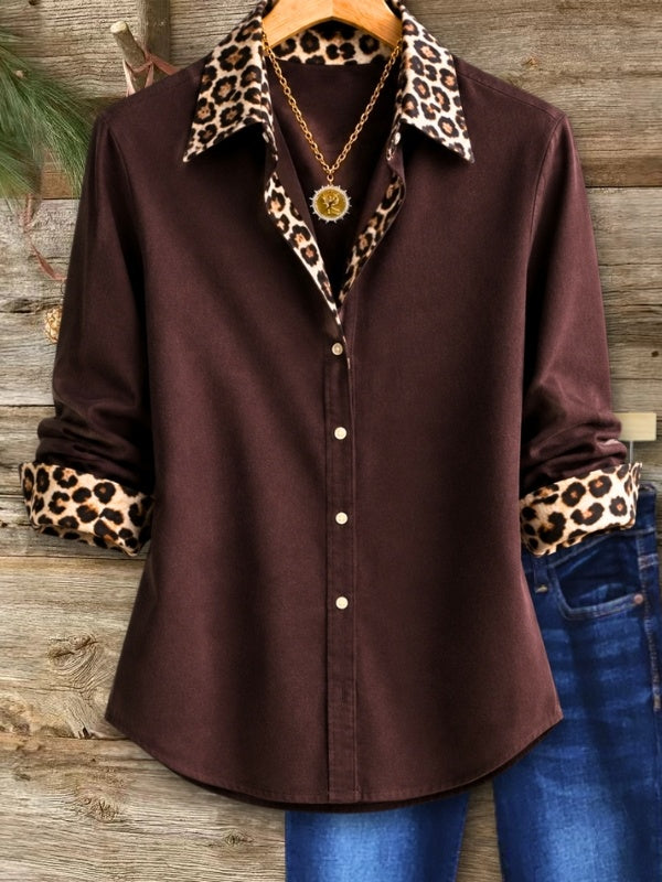 Leopard Collar Button Front Shirt