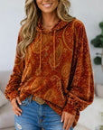 Paisley Print Relaxed Velvet Hoodie