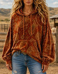 Paisley Print Relaxed Velvet Hoodie
