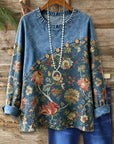 Floral Patchwork Denim Tunic Top