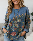 Floral Patchwork Denim Tunic Top