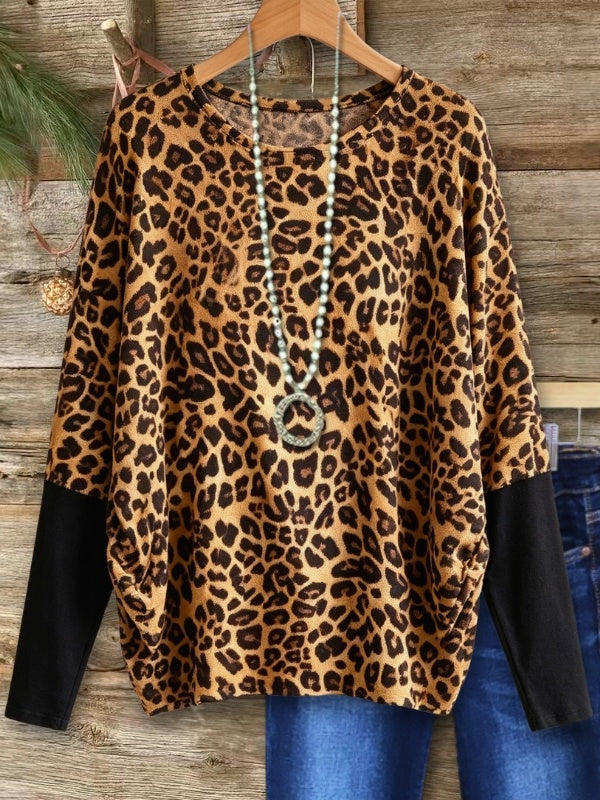 Leopard Print Colorblock Tunic Top