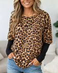 Leopard Print Colorblock Tunic Top