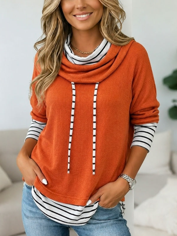 Striped Layered Cowl Neck Tunic