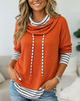 Striped Layered Cowl Neck Tunic