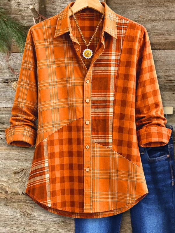 Plaid Patchwork Button Front Shirt